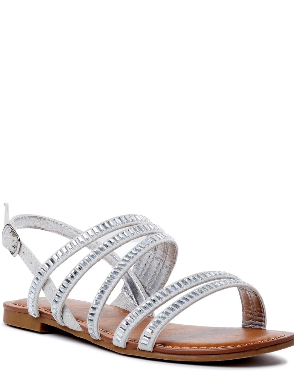 Silver Strappy Flat Sandals